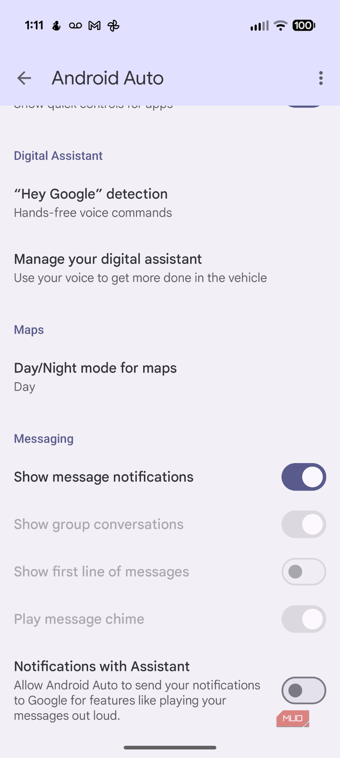 Screenshot of Android Auto settings.