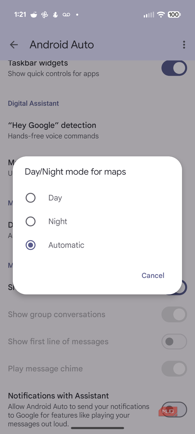 Screenshot of Android Auto settings.