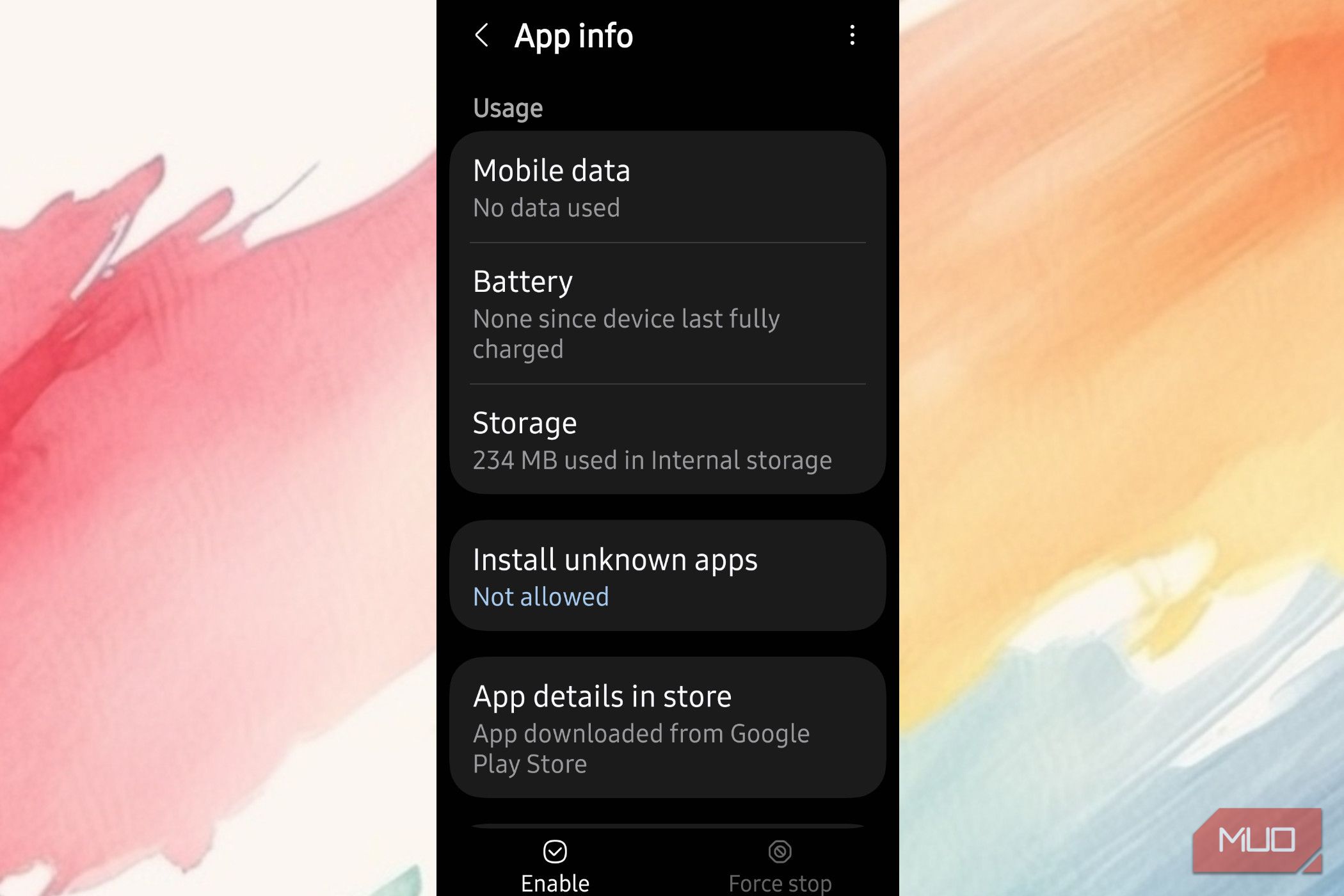App info for the chrome app