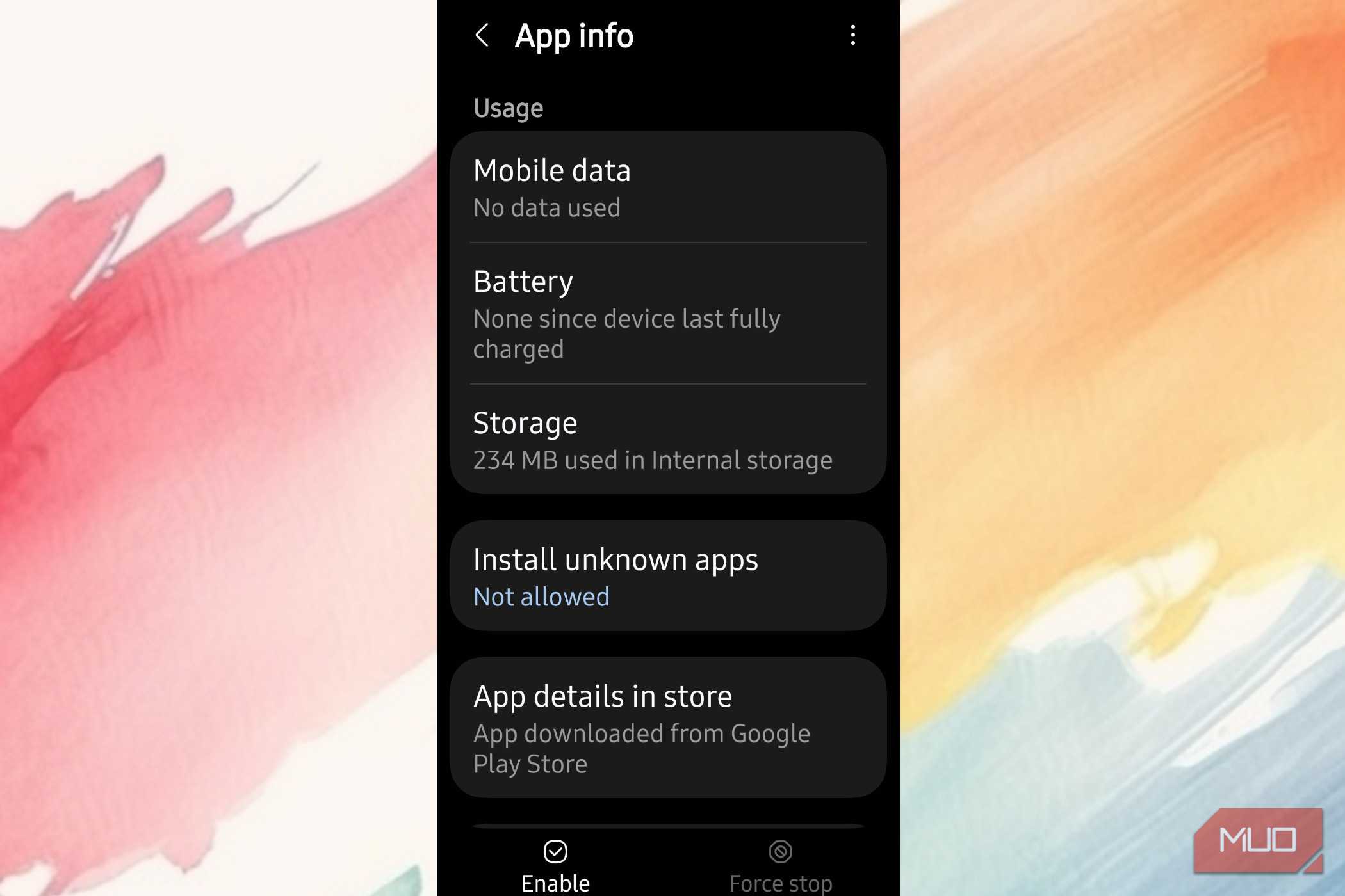 App info for the chrome app