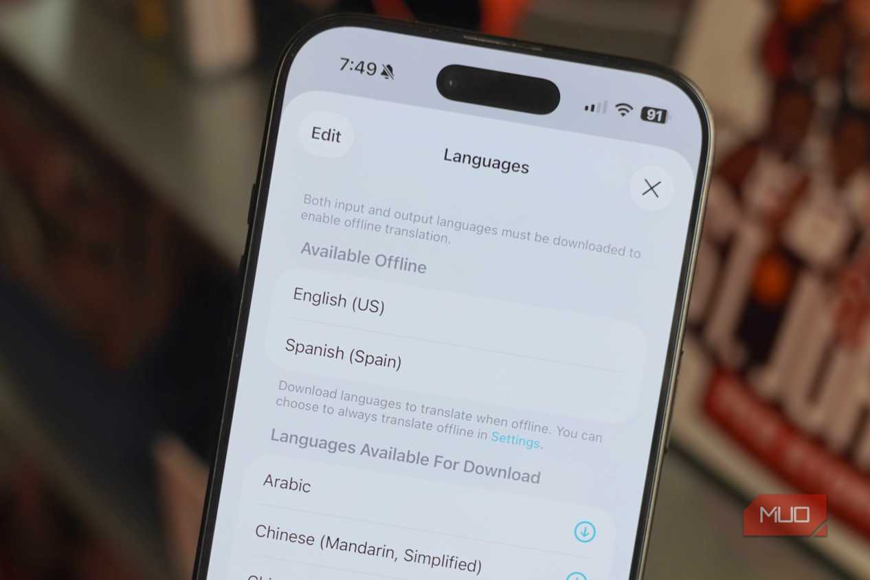 Languages available for download in the Apple Translate app.