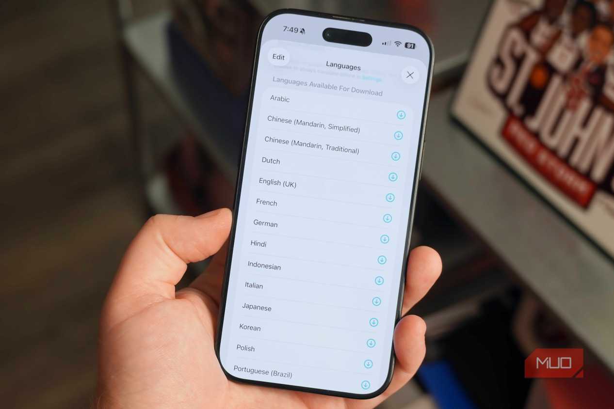 Languages available for download in the Apple Translate app.
