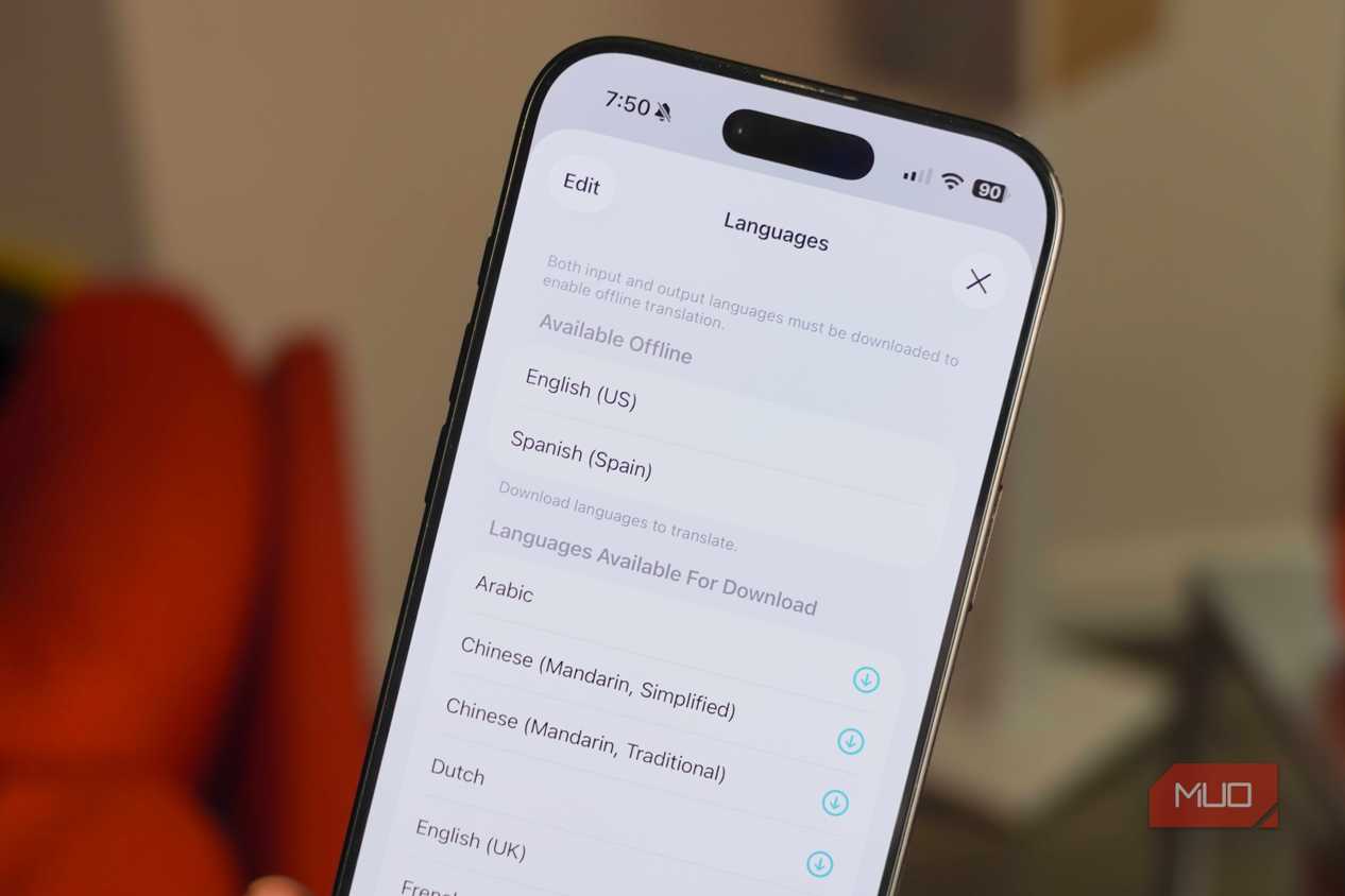 The languages available for download in the Apple Translate app.