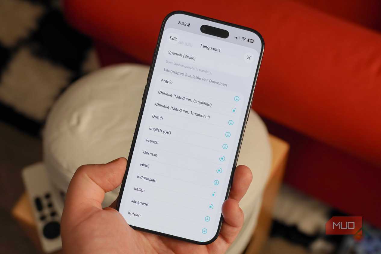 Languages available for download in the Apple Translate app.