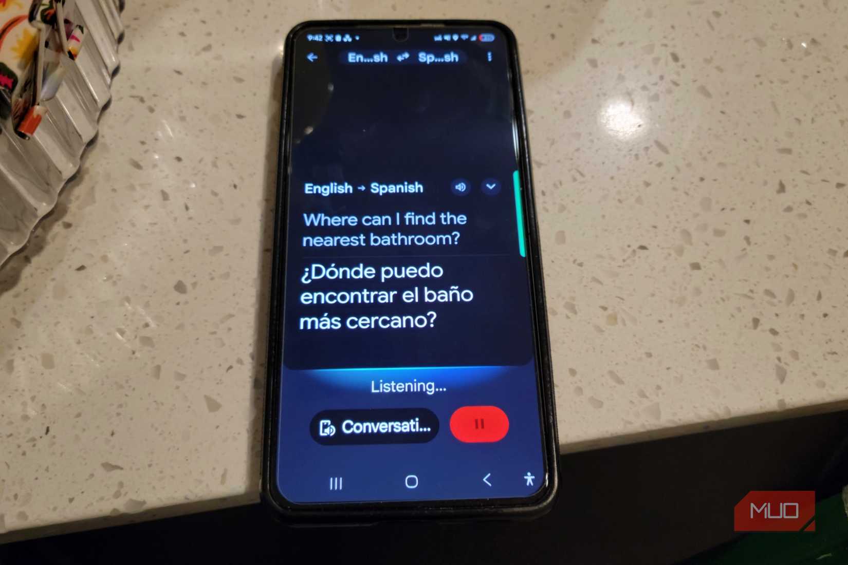 Asking where I can find the nearest bathroom on Google Translate.