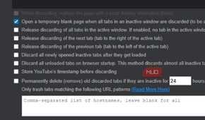 Auto tab Discard's options for when it is pressed