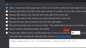 Auto tab Discard's options for when it is pressed