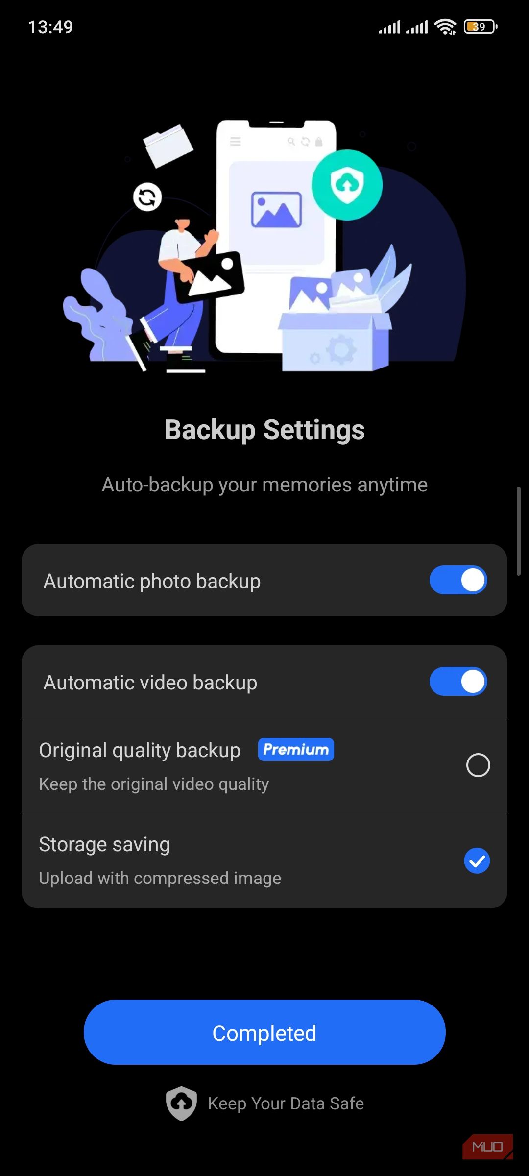 Backup settings pop-up in Terabox.