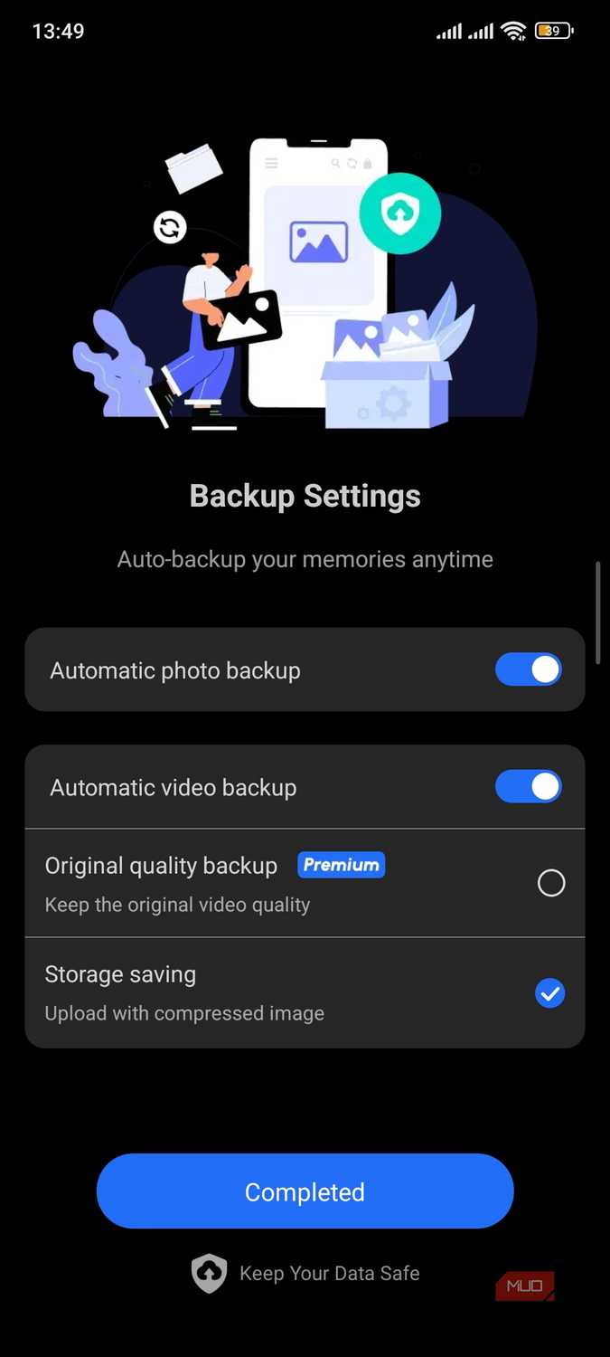 Backup settings pop-up in Terabox.