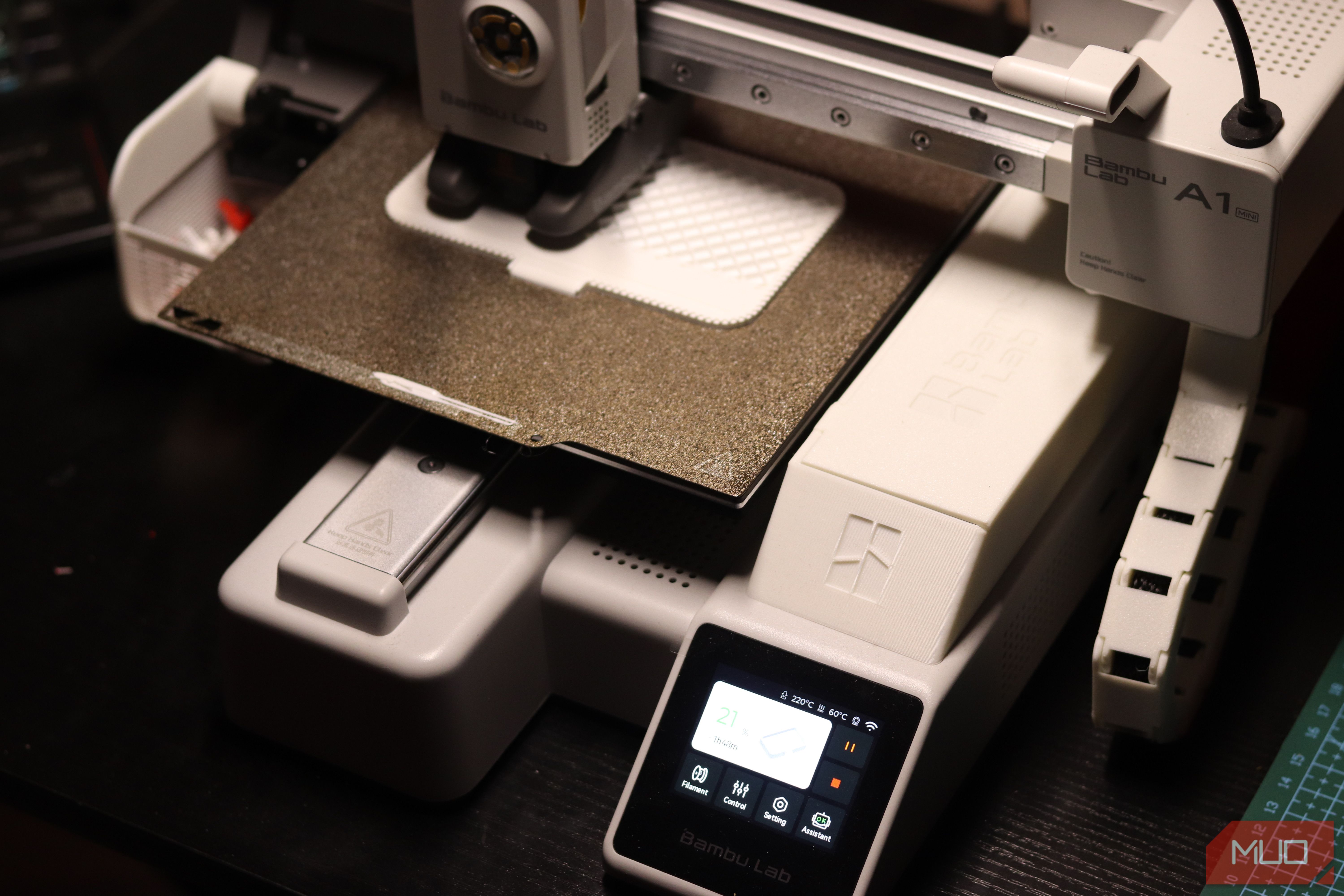 Bambu Labs A1 Mini printer doing a print.