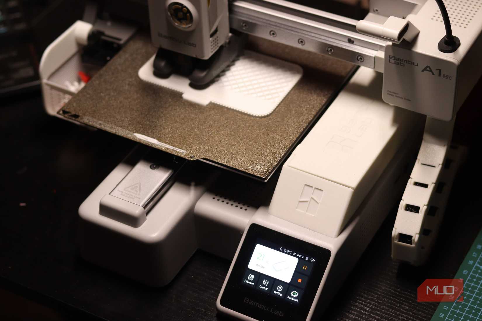 Bambu Labs A1 Mini printer doing a print.