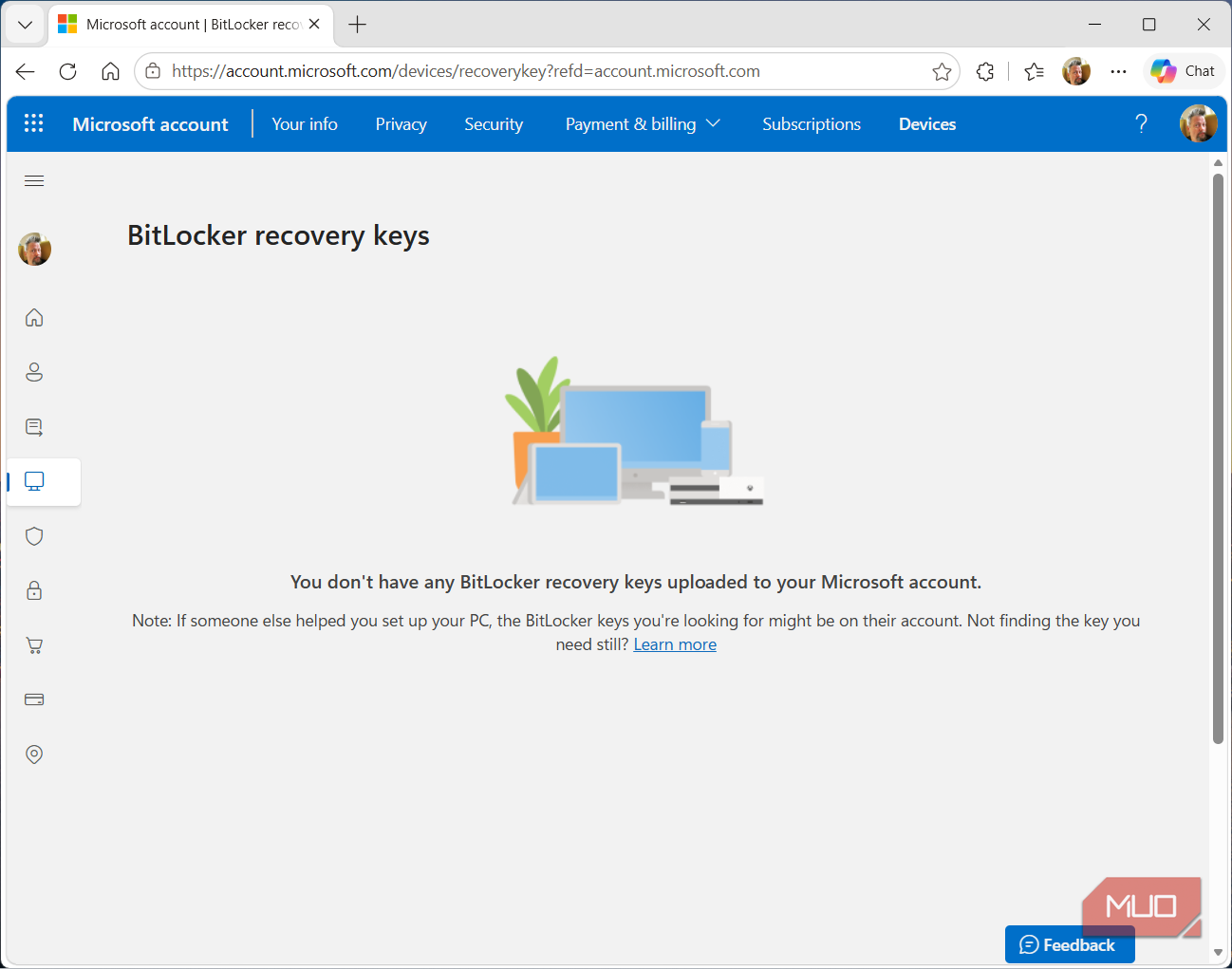 BitLocker recovery keys web page