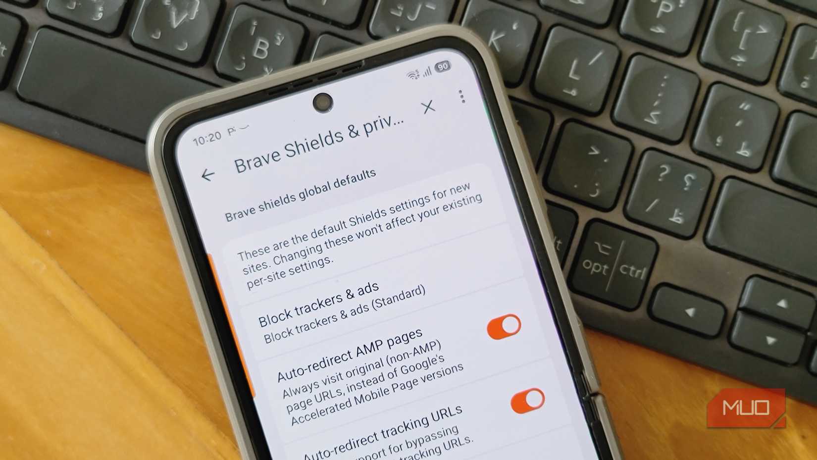 Brave browser ad blocker option in a Samsung Galaxy Z Flip 6