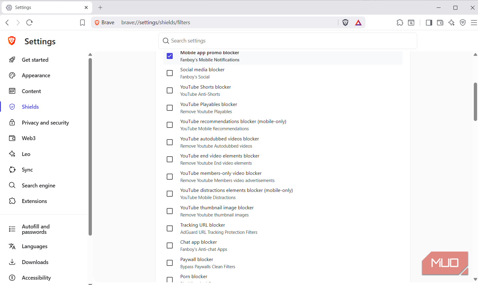 Brave Shields content filters list