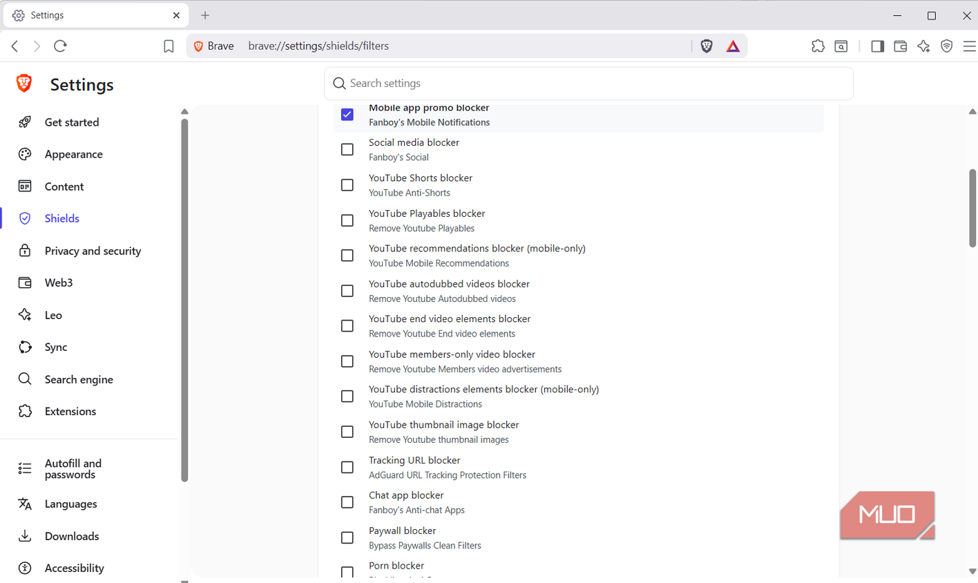 Brave Shields content filters list
