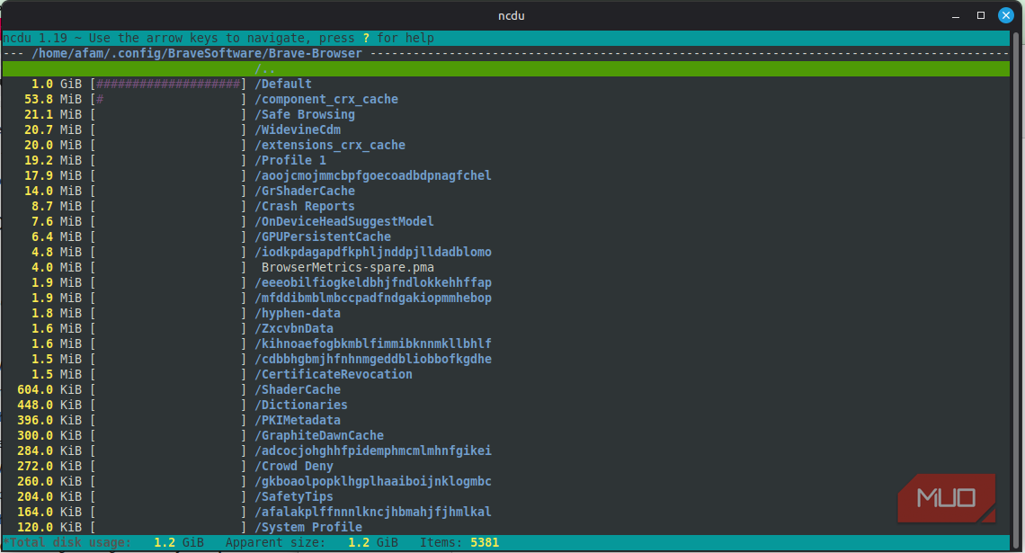 browser directory on ncdu