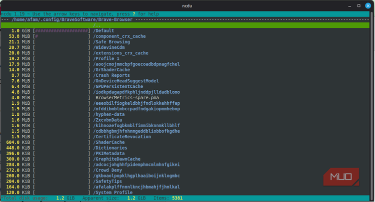 browser directory on ncdu