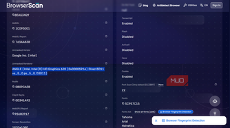 Browser fingerprint detection settings and details