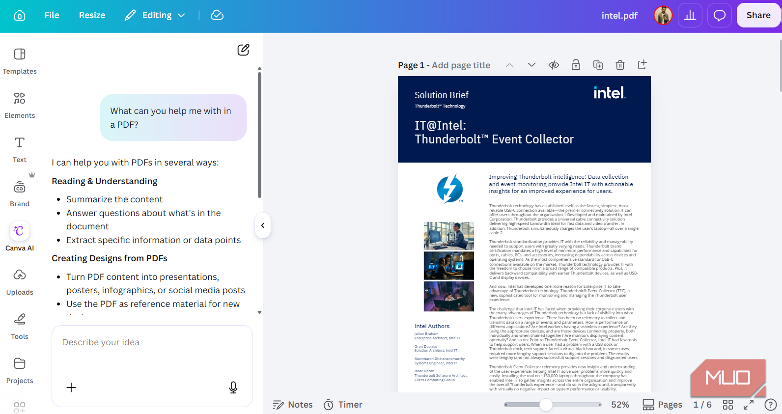 Canva AI in Canva PDF Editor