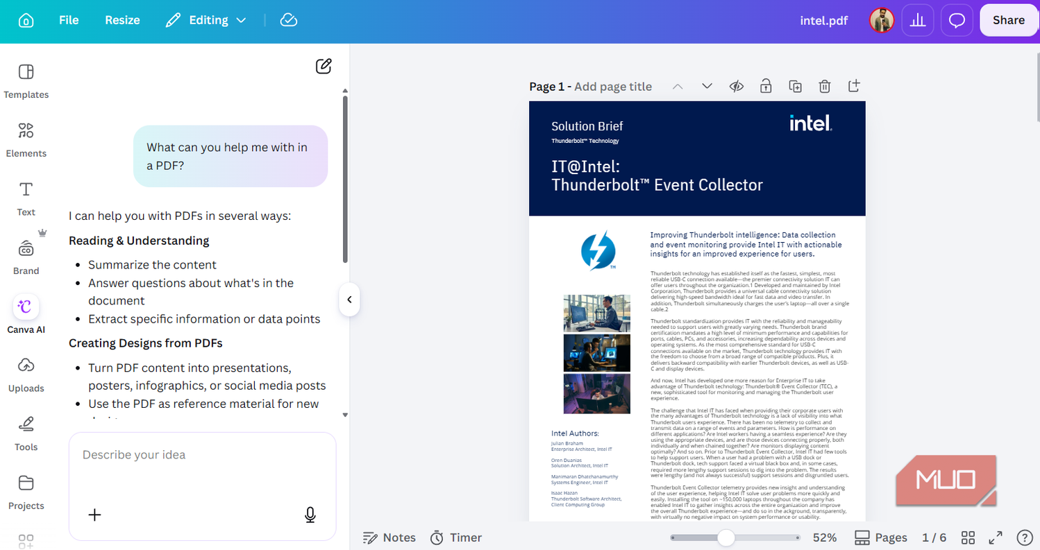Canva AI in Canva PDF Editor