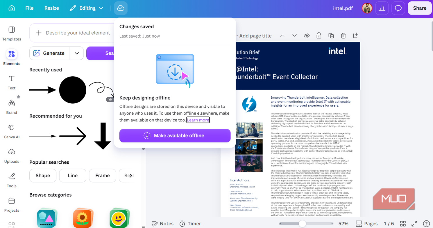 Canva make available offline option