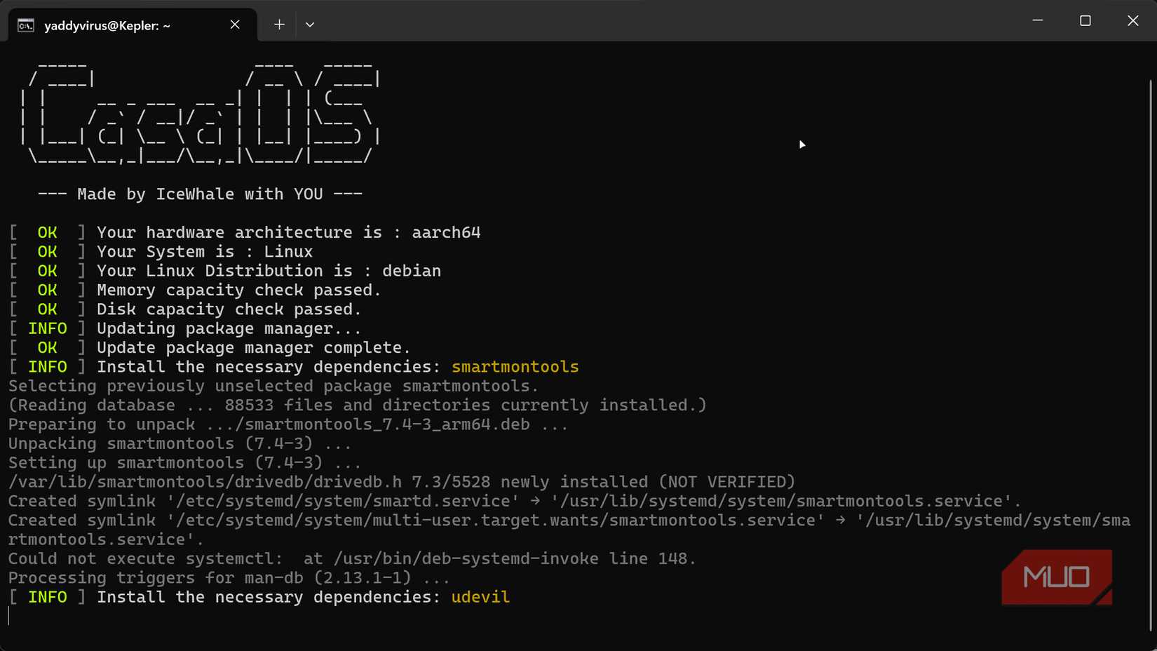 CasaOS terminal installation screen.