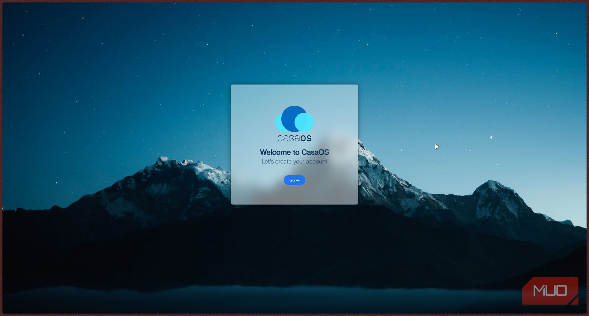 CasaOS web interface landing page.