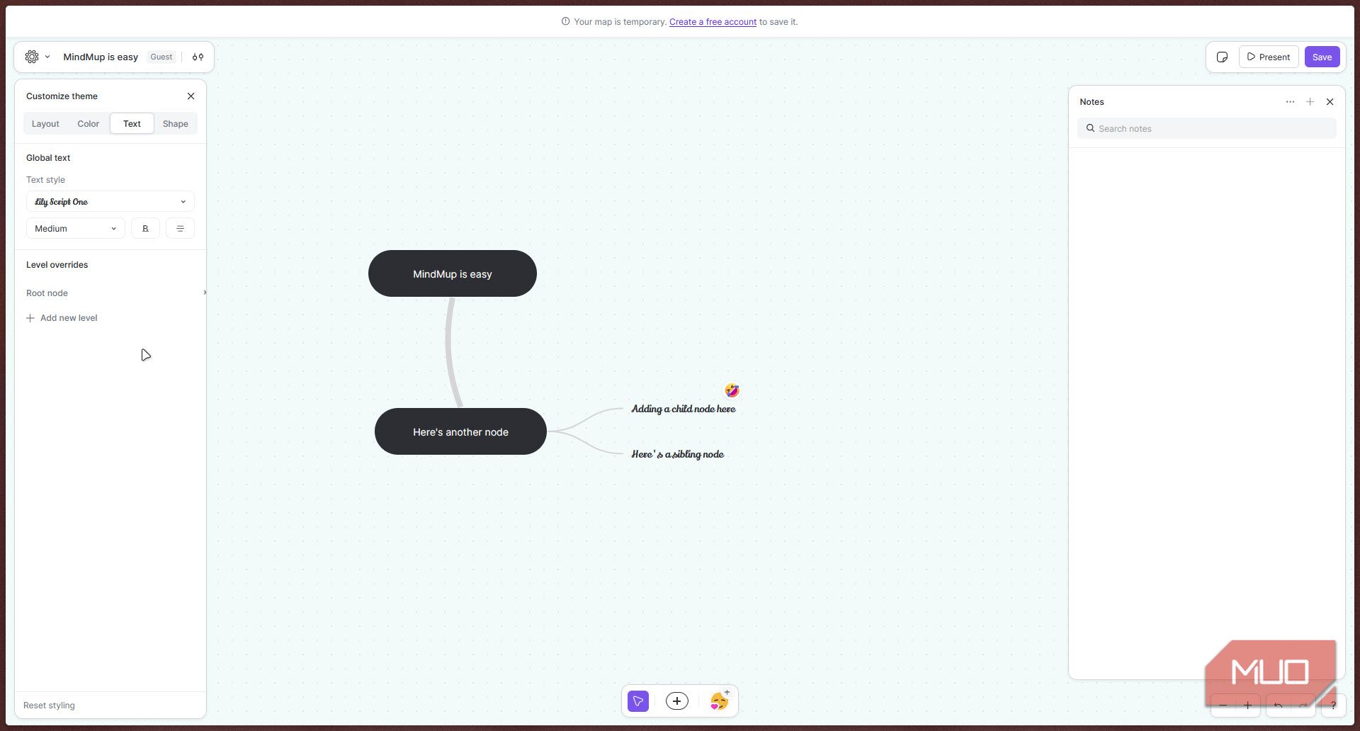 Changing fonts in MindMup.