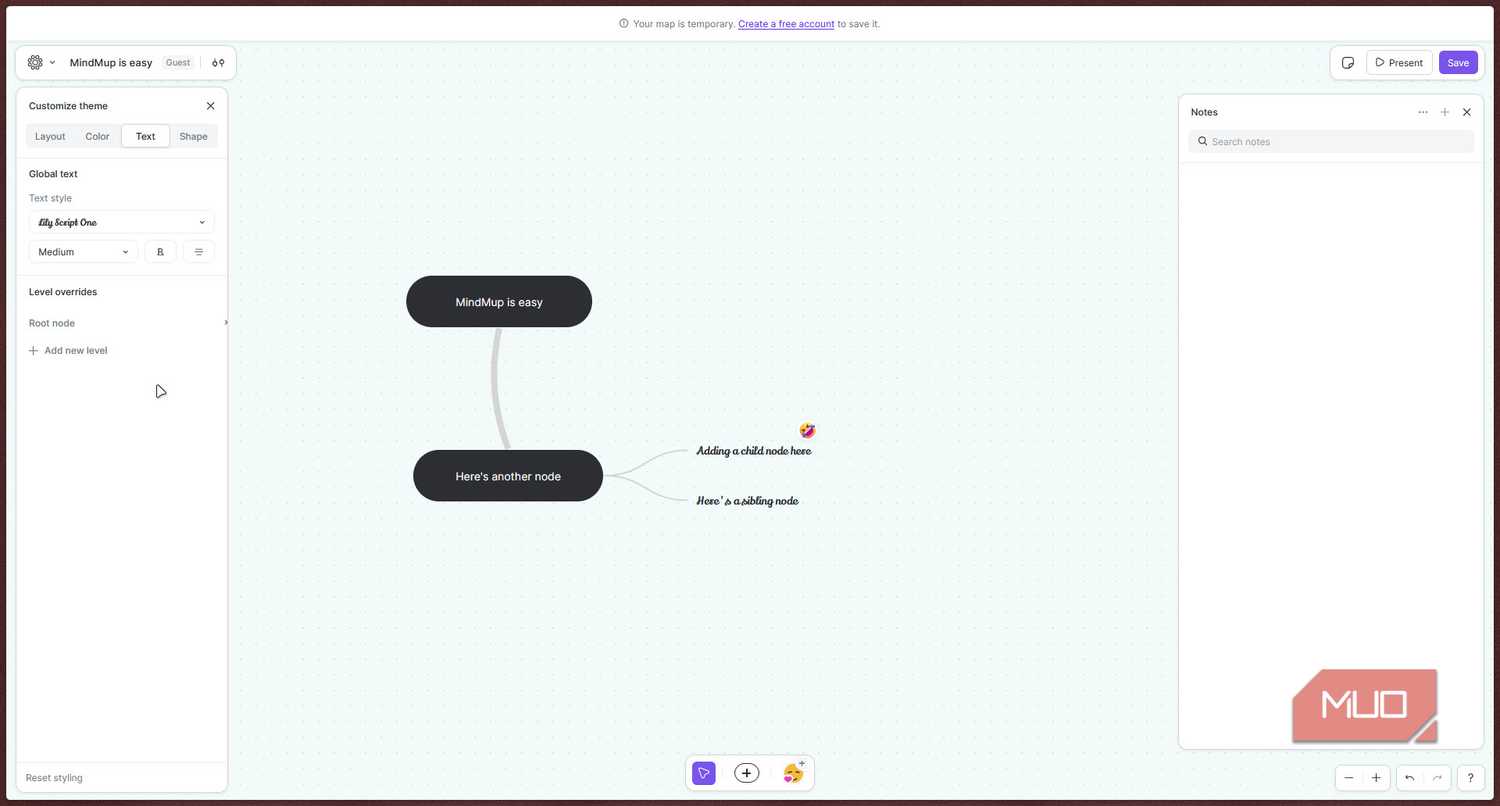 Changing fonts in MindMup.