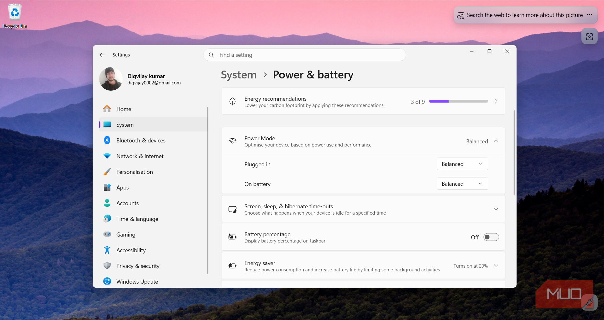 Changing Windows 11 power mode
