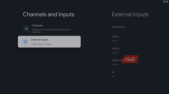 Channels and inputs setting on TV