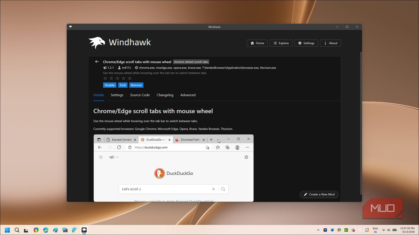 Chrome EDge scroll tabs with mouse whell mode in Windhawk