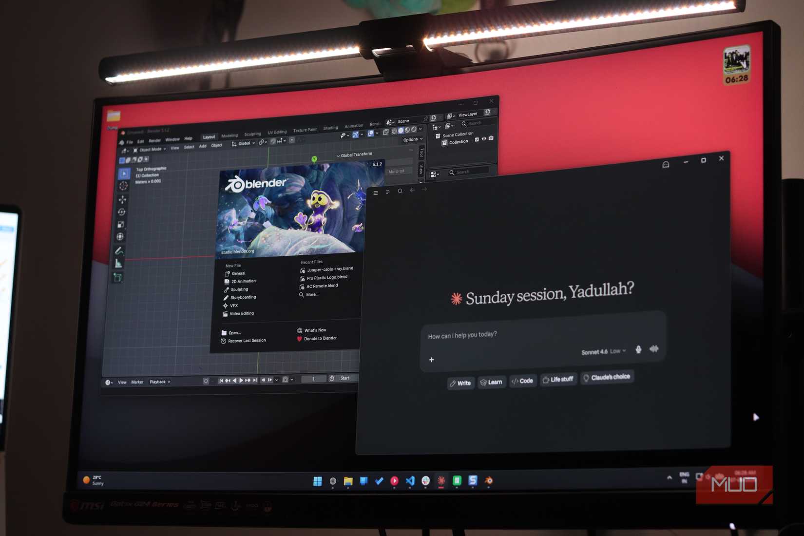 Claude and Blender running on Windows 11