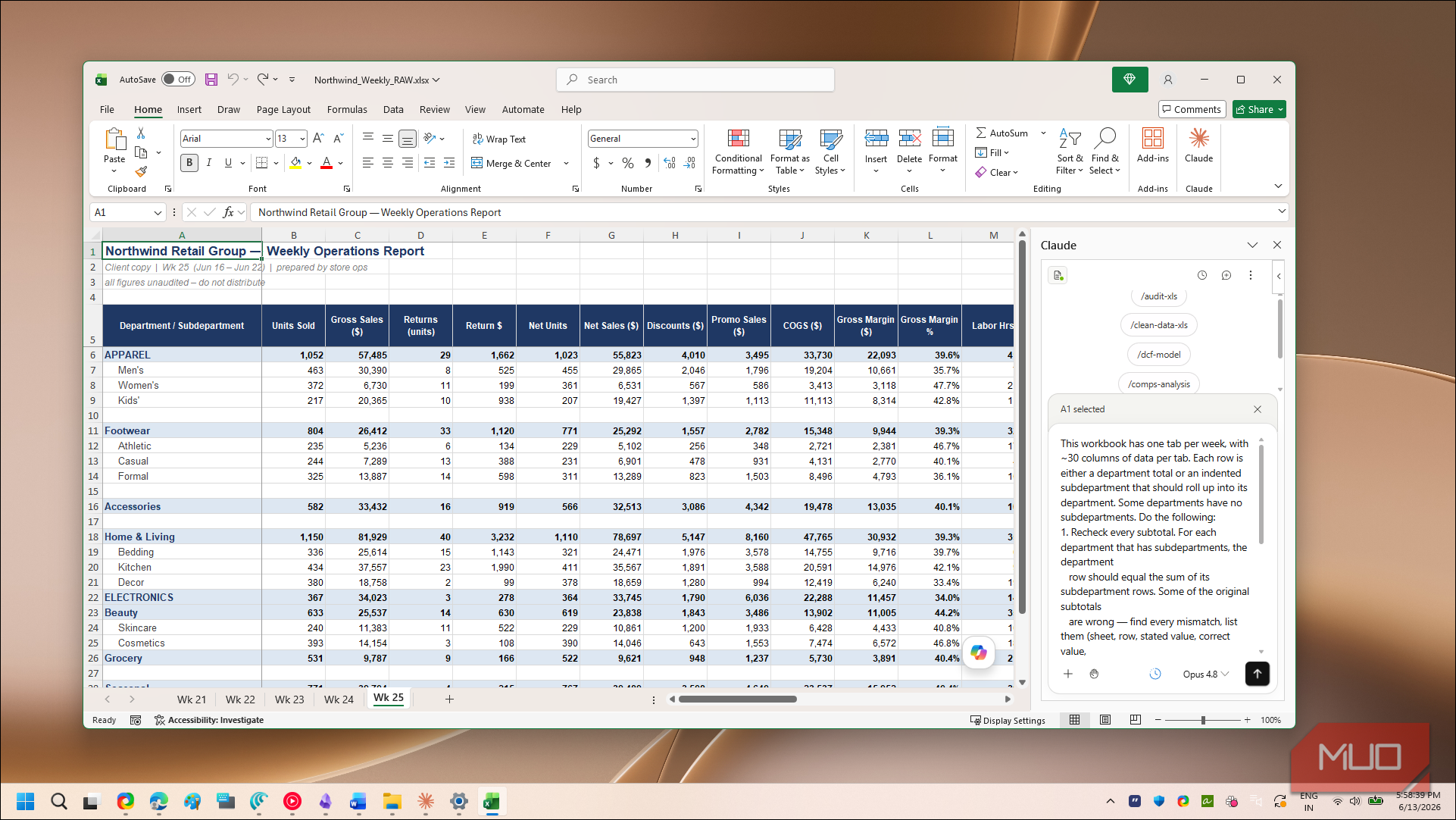 Claude Excel addin chat analysis