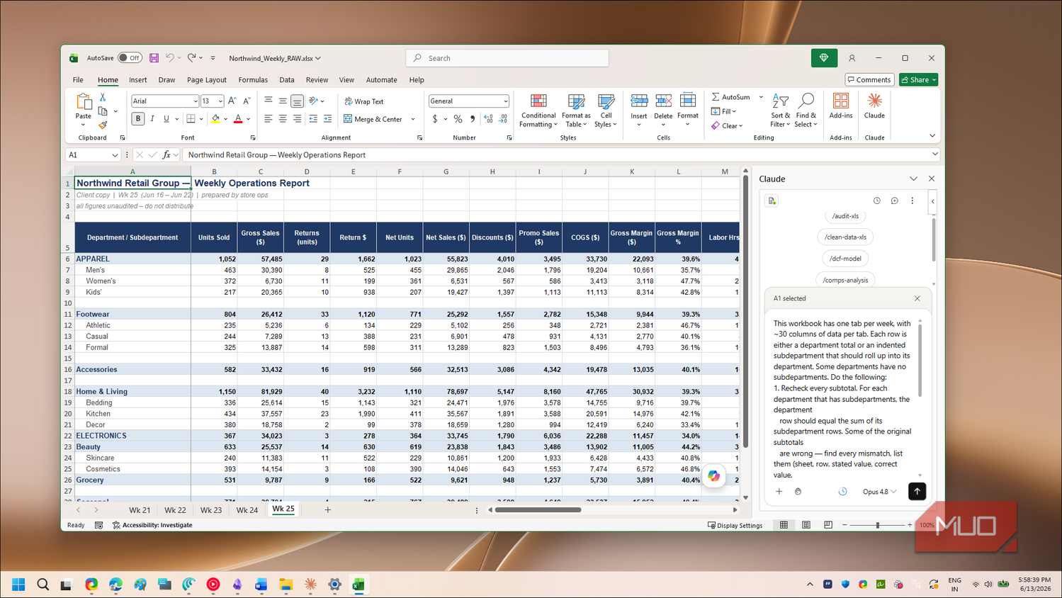 Claude Excel addin chat analysis