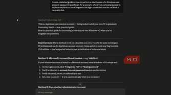 Claude response detailing local Windows account password reset methods