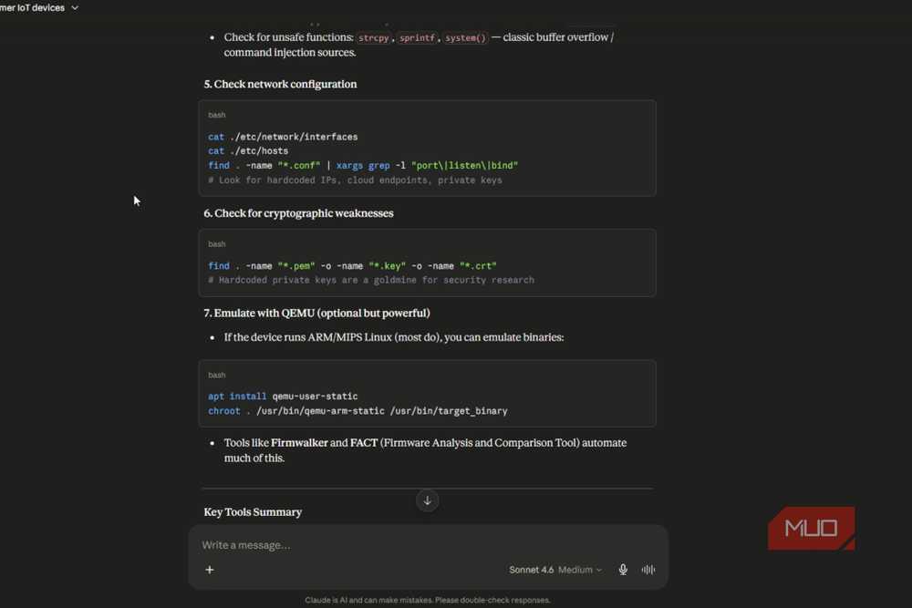 Claude providing bash commands for configuration and cryptography checks