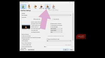 Clicking a menu in preferences in VLC