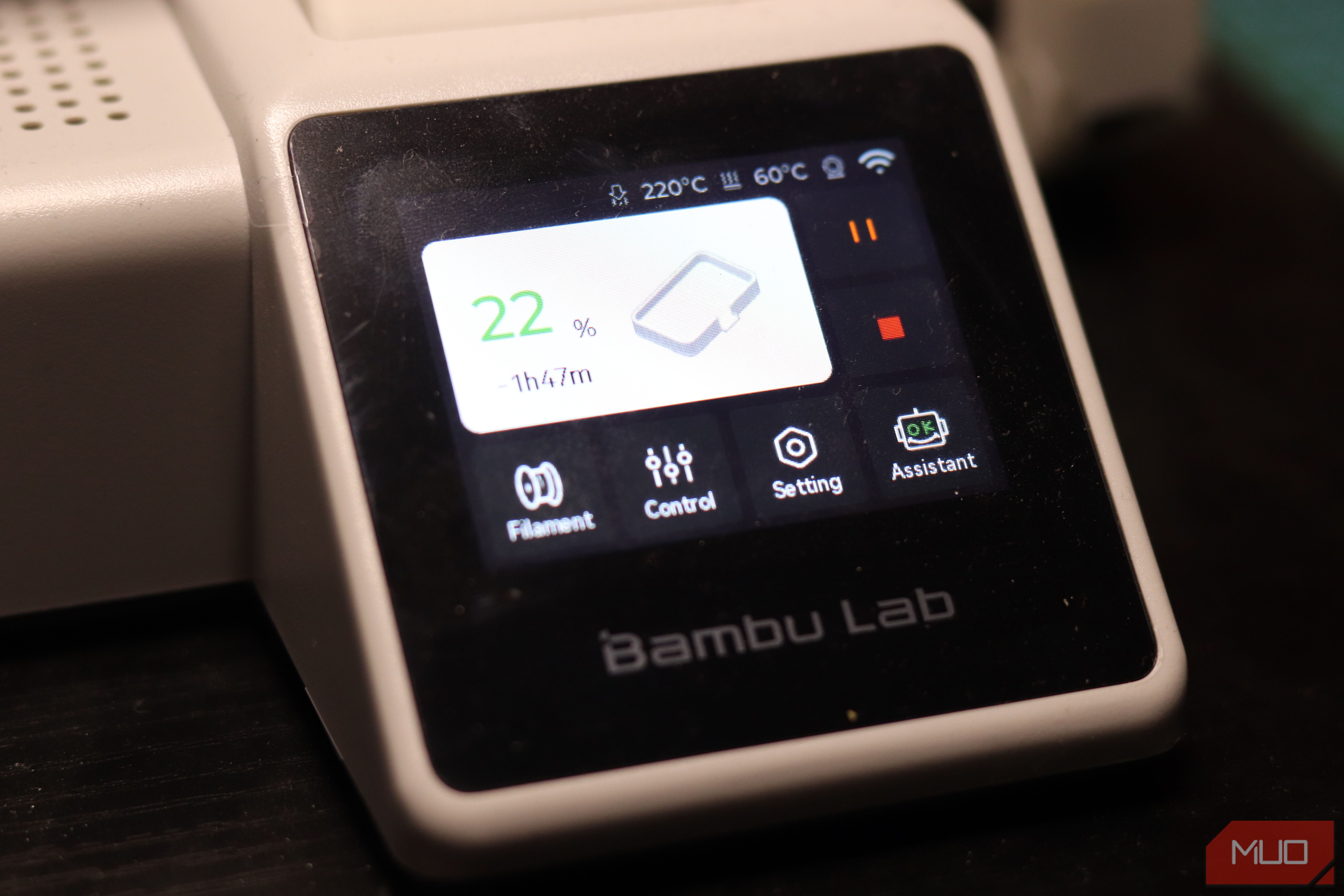 Closeup of Bambu Labs A1 Mini display.