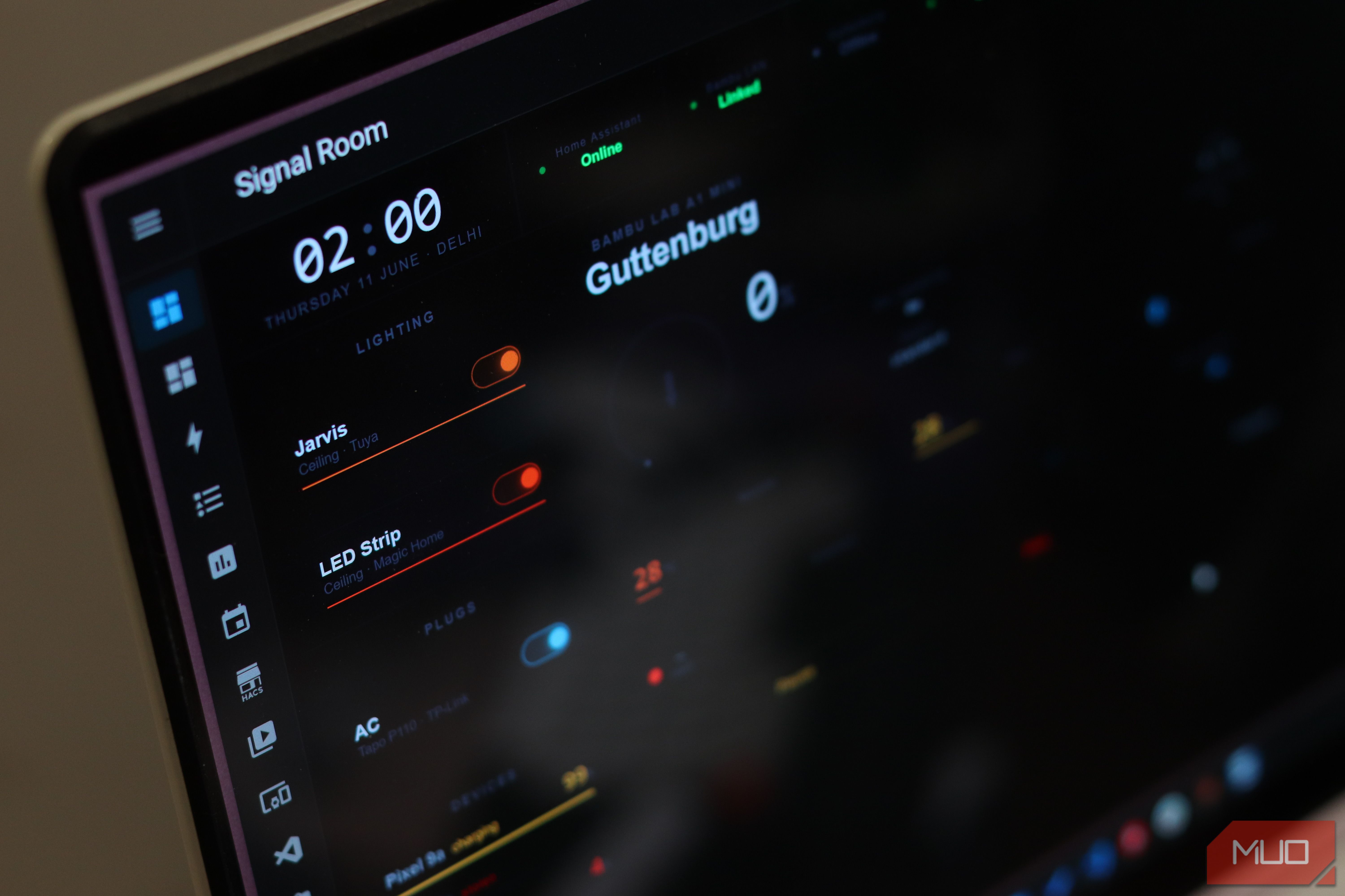 Closeup of custom Home Assistant dashboard.
