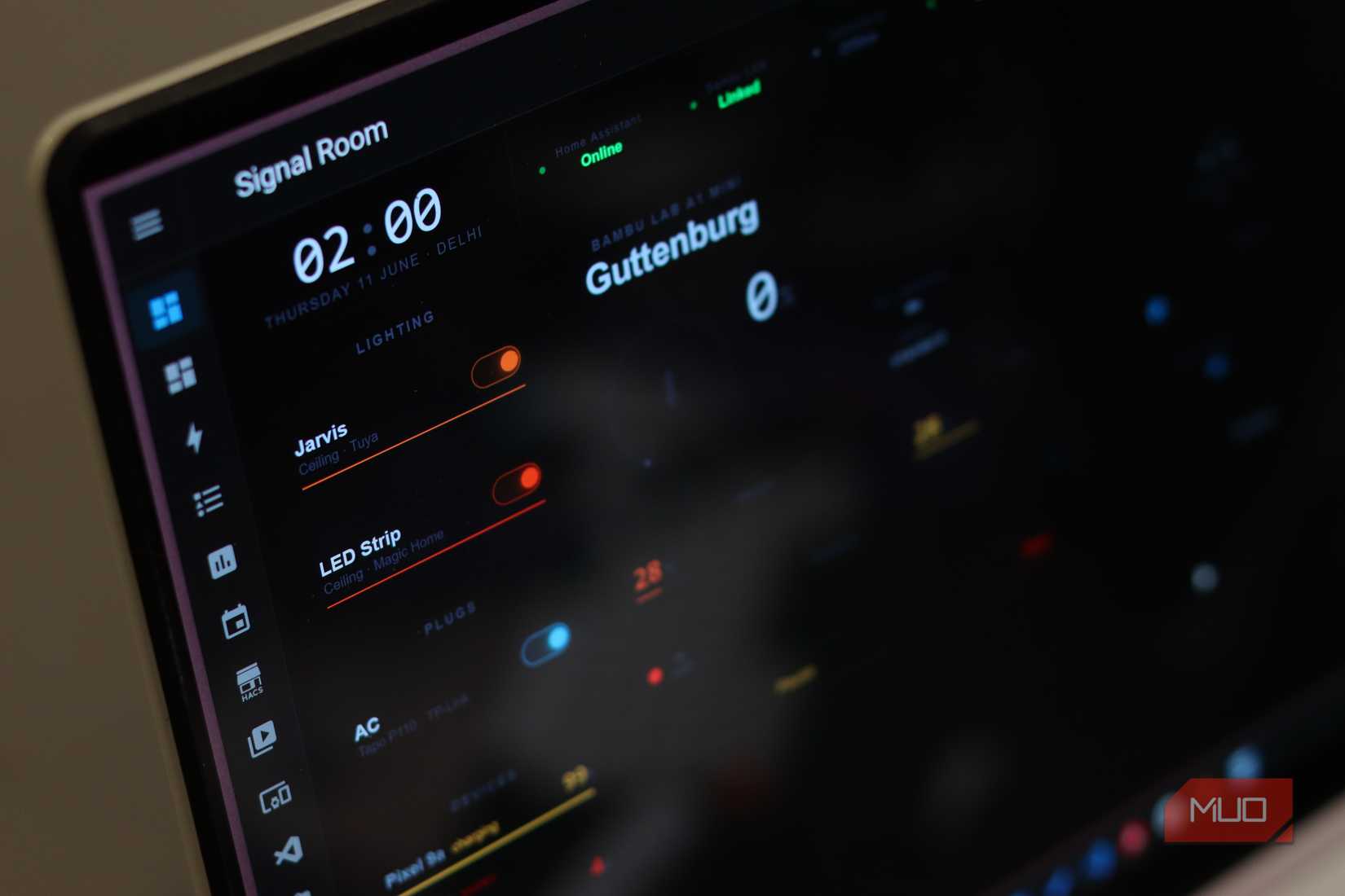 Closeup of custom Home Assistant dashboard.