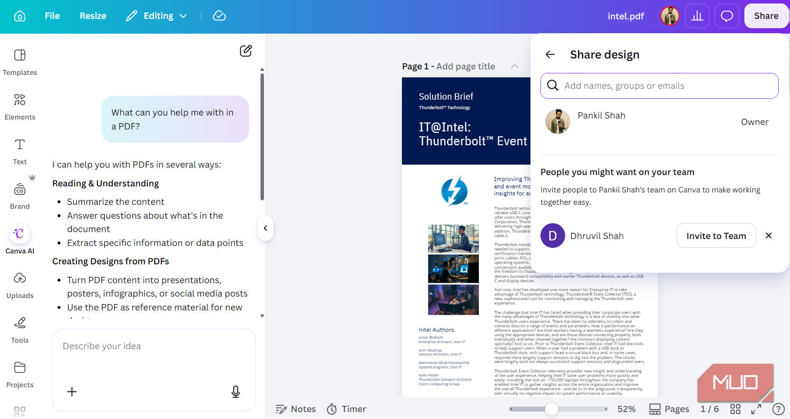 Collaboration tool in Canva PDF Editor