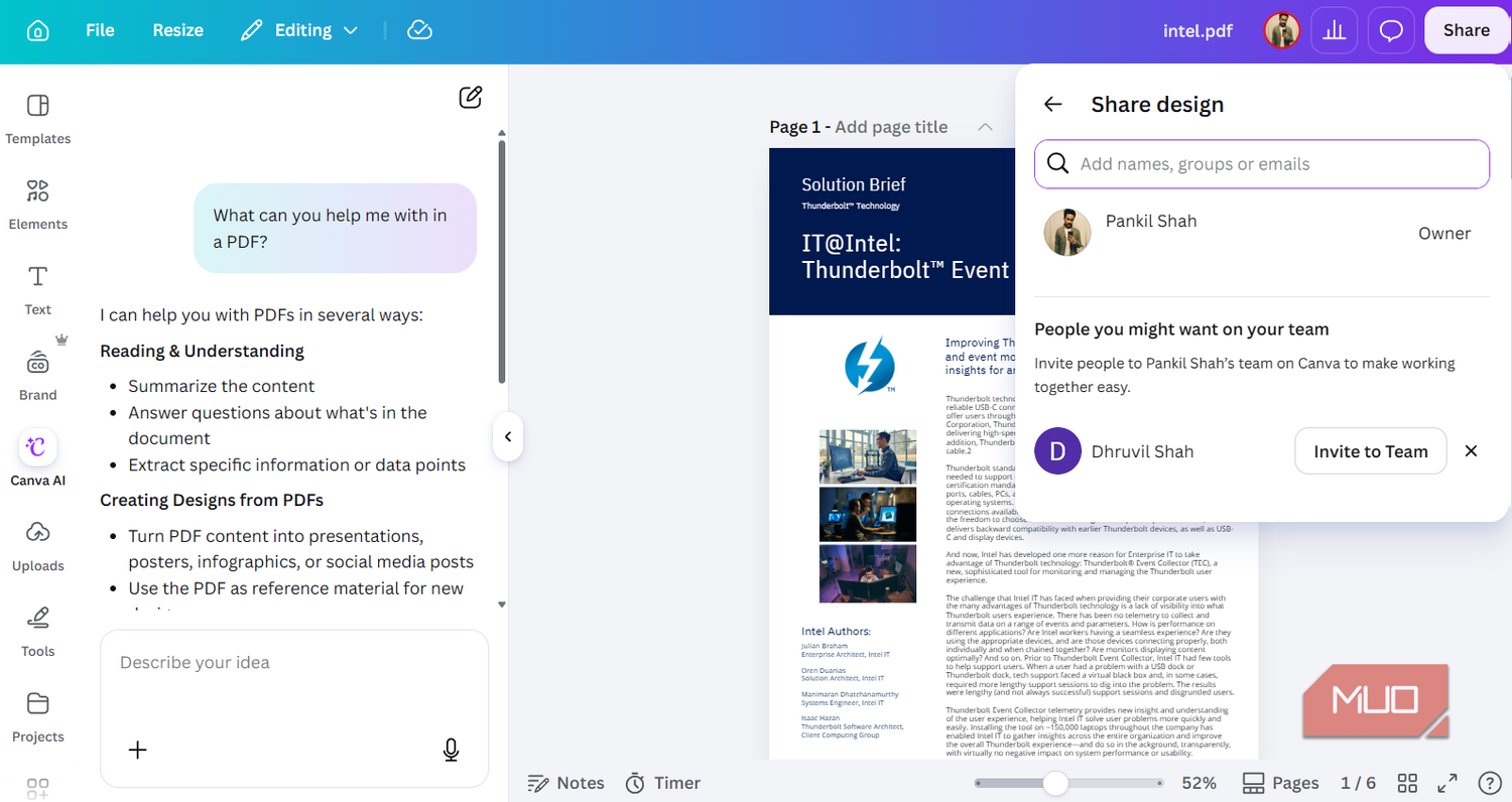 Collaboration tool in Canva PDF Editor