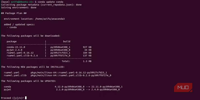 Conda manager being updated on ubuntu.
