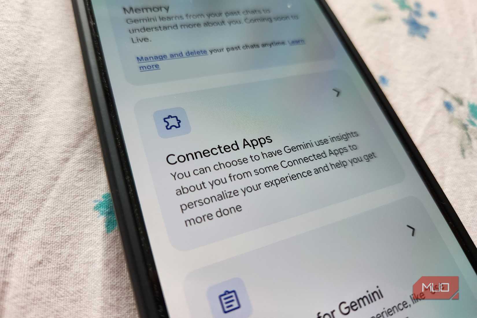 Connected apps menu on Gemini for Android