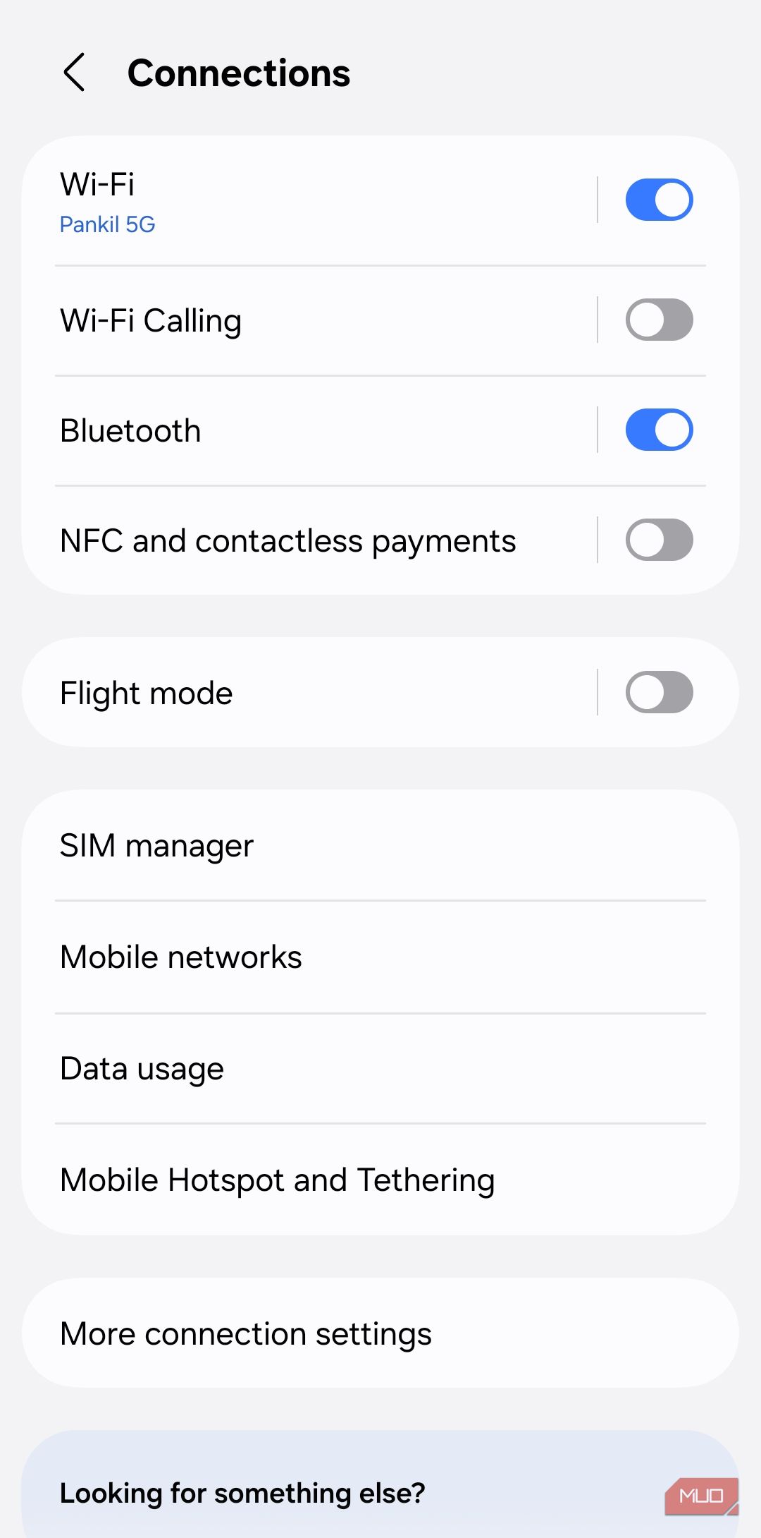 Connections menu on Android phone