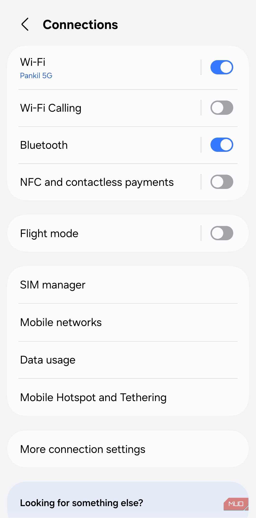Connections menu on Android phone