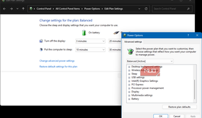 Windows Control Panel power settings