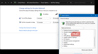 Windows Control Panel power settings