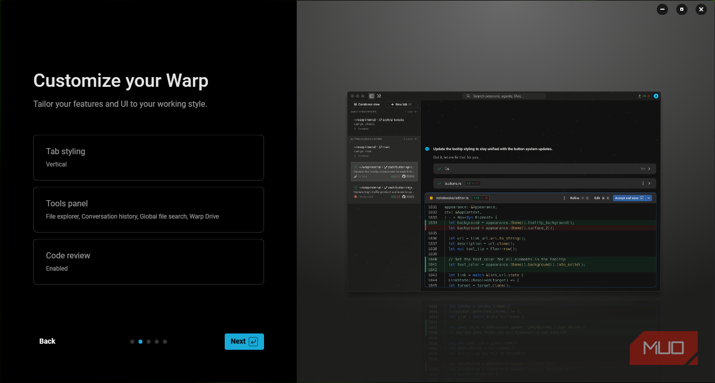 Begin Warp customization